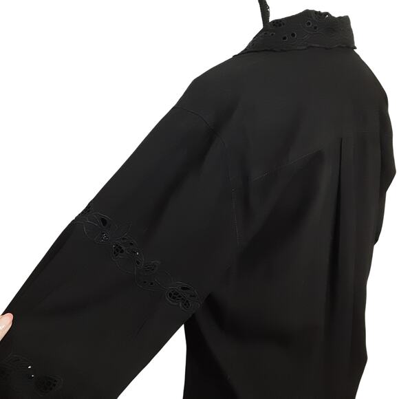 Vintage 80s Black Button Down Shirt Lace Collared Womens S Whimsy Goth Vampire - Picture 7 of 14